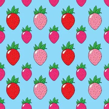 Strawberries seamless pattern design on blue Stock Illustration