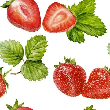 Strawberries seamless pattern on white background, ideal for art, design, or Illustrazione stock
