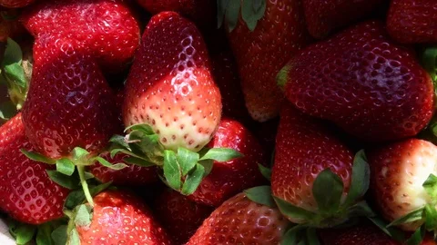 Strawberries from top view with sun Stock Footage