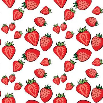 Strawberries vector pattern on white background white Stock Illustration