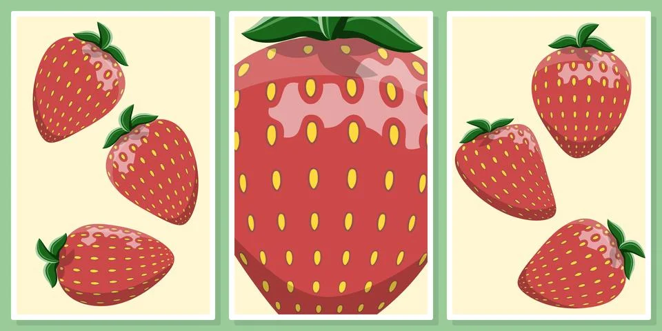 Strawberries wall art vector set Stock Illustration