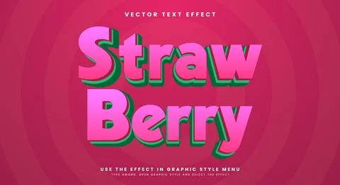 Strawberry 3d editable text effect template Stock Illustration