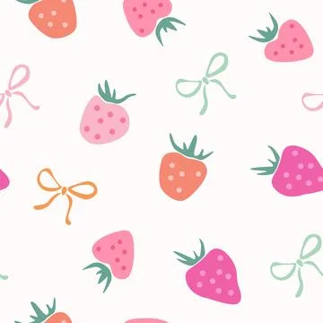 Strawberry and Bows seamless pattern Stock Illustration