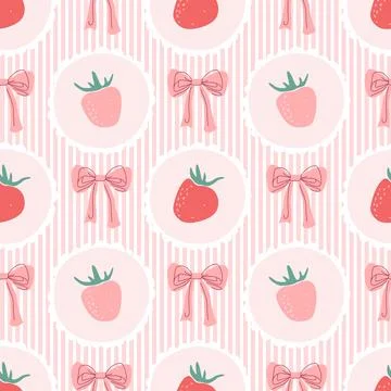 Strawberry and Bows seamless pattern. Stock Illustration