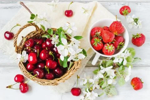 Strawberry and cherry Stock Photos
