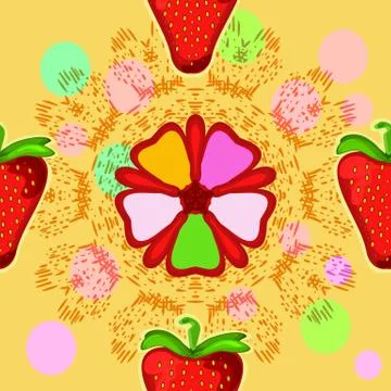 Strawberry and flower. Seamless vector texture. Vector pattern Stock Illustration