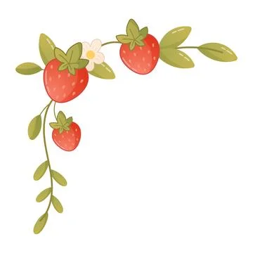 Strawberry and leaf corner element illustration Stock Illustration
