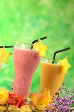 Strawberry and mango milkshakes Stock Photos