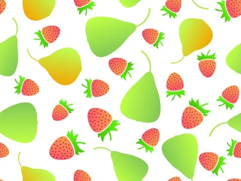 Strawberry and pear seamless pattern, gradient colors. Summer fruit mix wit.. Stock Illustration