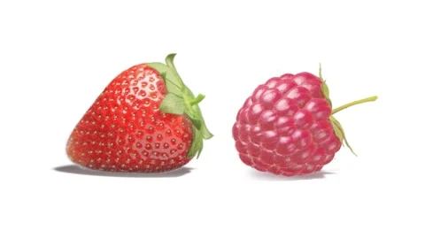 Strawberry and raspberry lying, looped rotation, isolated on white background Stock Footage 313079360