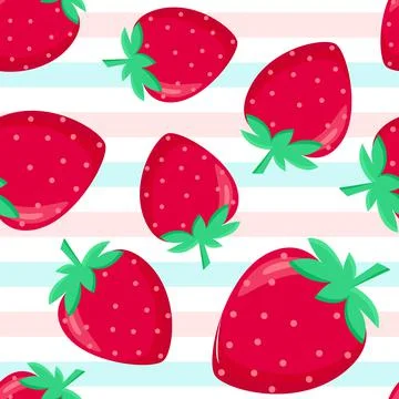 Strawberry and stripes shameless pattern, vector illustration. Stock Illustration