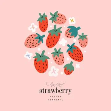 Strawberry arrangement, cute hand drawn doodle strawberries, vector flat Stock Illustration