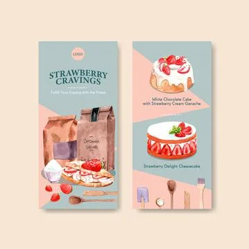 Strawberry baking flyer template design for brocure,leaflet and advertise wat Ilustração Stock