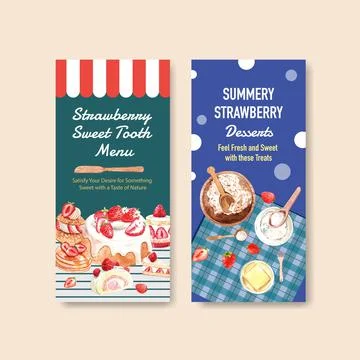 Strawberry baking flyer template design for brocure,leaflet and advertise wat Ilustração Stock