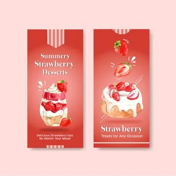 Strawberry baking flyer template design for brocure,leaflet and advertise wat Stock Illustration