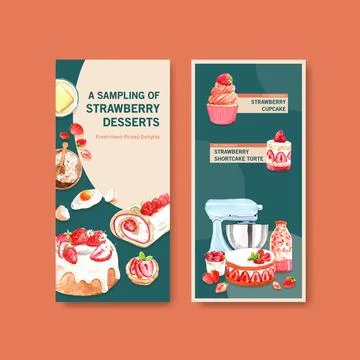 Strawberry baking flyer template design for brocure,leaflet and advertise wat Ilustração Stock