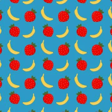 Strawberry banana pattern on a blue background Stock Photos