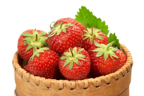 Strawberry in bark basket Stock Photos