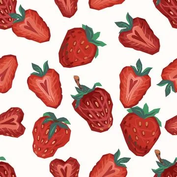 Strawberry berries seamless pattern design, vector hand drawn illustration. Stock Illustration