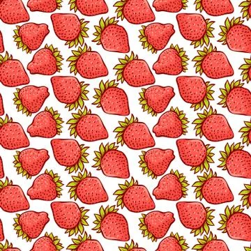Strawberry berries seamless pattern. Vector background fruits with green leaf イラスト素材