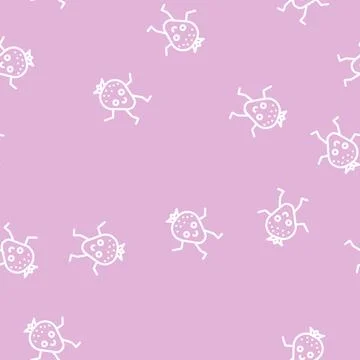 Strawberry berry character line vector seamless pattern Stock Illustration