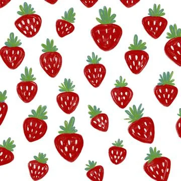 Strawberry berry fruit pattern, repeating. illustration on white background. Stock Illustration