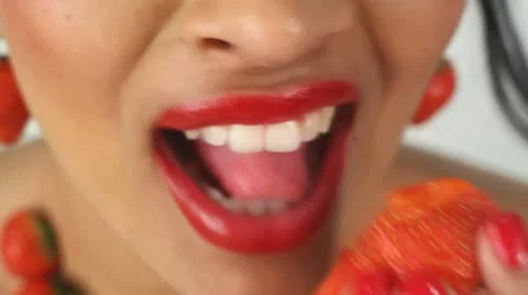 Strawberry bite Stock Footage 22160311