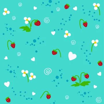 Strawberry on the blue seamless pattern Illustrazione stock