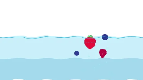 Strawberry, blueberry, fruit, water, floating, animation, loop, cute, blue,.. Stock Footage 346553741