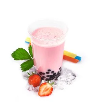 Strawberry boba bubble tea Stock Photos