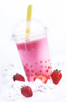 Strawberry boba tea Stock Photos
