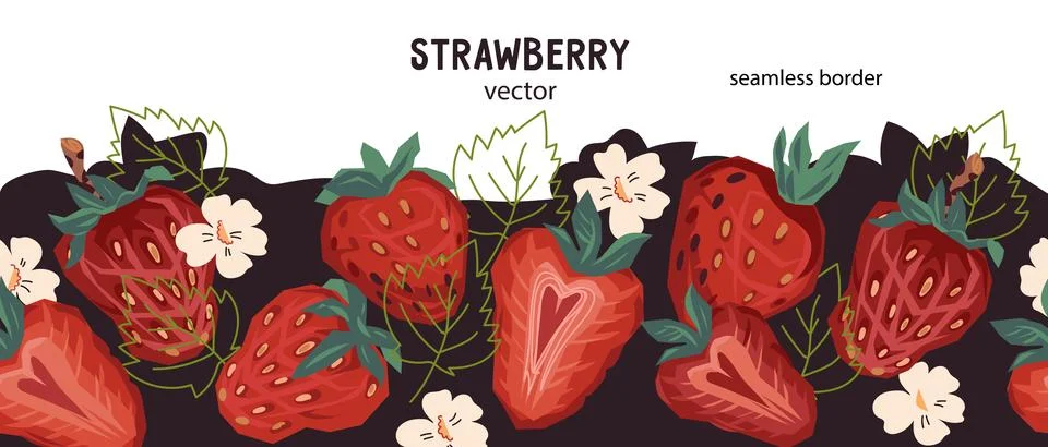 Strawberry border seamless design vector illustration isolated. Stock Illustration