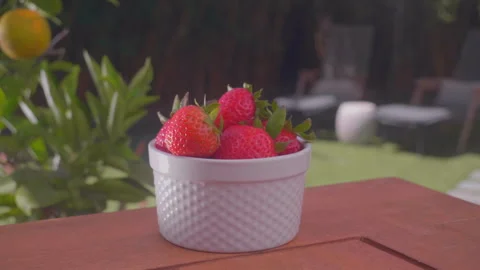 Strawberry Bowl on Table 2 Stock Footage 279116890