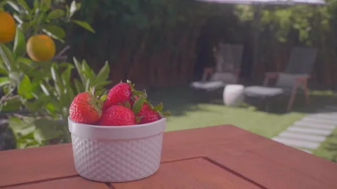 Strawberry Bowl On Table Stock Footage 279116623