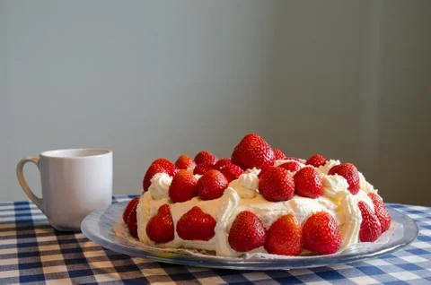 Strawberry cake with cup Stock Photos