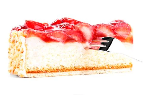 Strawberry cake with a fork Stock Photos
