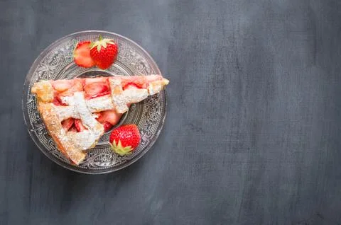 Strawberry cake on grey background Stock Photos