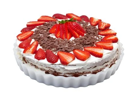 Strawberry cake isolated on a white background. Stock Photos