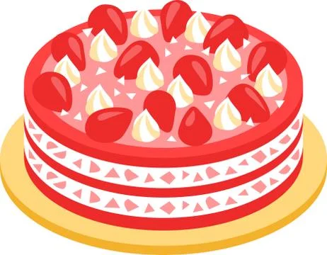 Strawberry cake isometric object. Isolated vector illustration. Stock Illustration