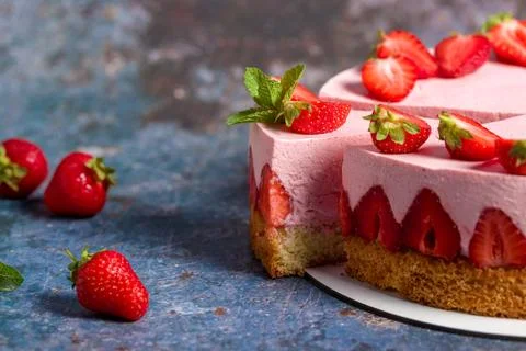 Strawberry cake. Menu concept 스톡 사진