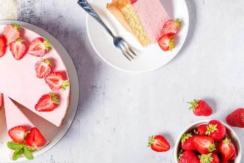 Strawberry cake. Menu concept 스톡 사진