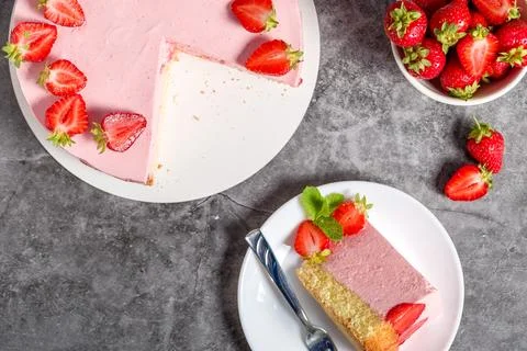 Strawberry cake. Menu concept 스톡 사진