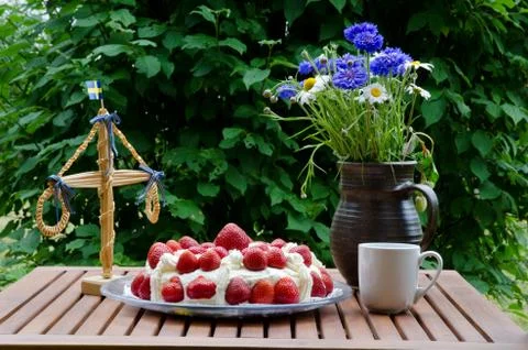 Strawberry cake at midsummer Stock Photos