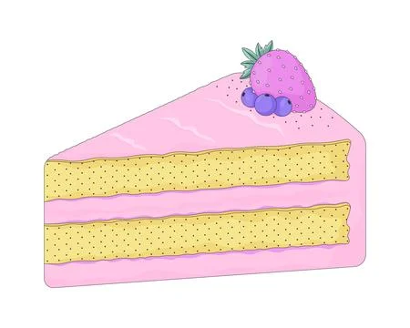 Strawberry cake slice with blueberries 2D cartoon object Stock Illustration