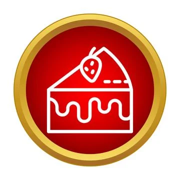 Strawberry cake slice icon in gold frame 스톡 일러스트