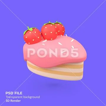 Strawberry cake slice isolated 3d render icon illustration PSD Template