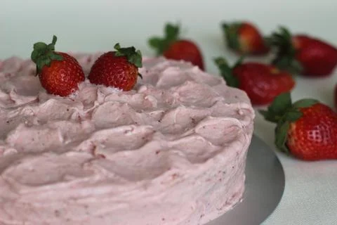 Strawberry cake with strawberry cream cheese frosting Stock Photos