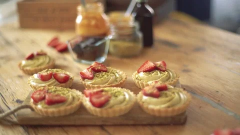 Strawberry cake on table Stock Footage 75176501