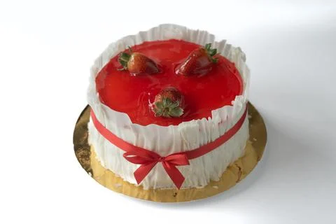 Strawberry cake on white background , selective focus. Stock Photos
