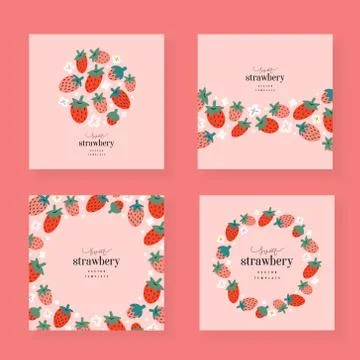 Strawberry cards set, vector templates with copy space, collection of wreaths Illustrazione stock